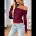 thumbnail image 4 of Blusas de Larga con Hombros Descubiertos para Mujer, Ajustadas, Fruncidas, Estilo Y2K, Conjuntos de Moda 2025 Vino Tinto M, 4 of 9