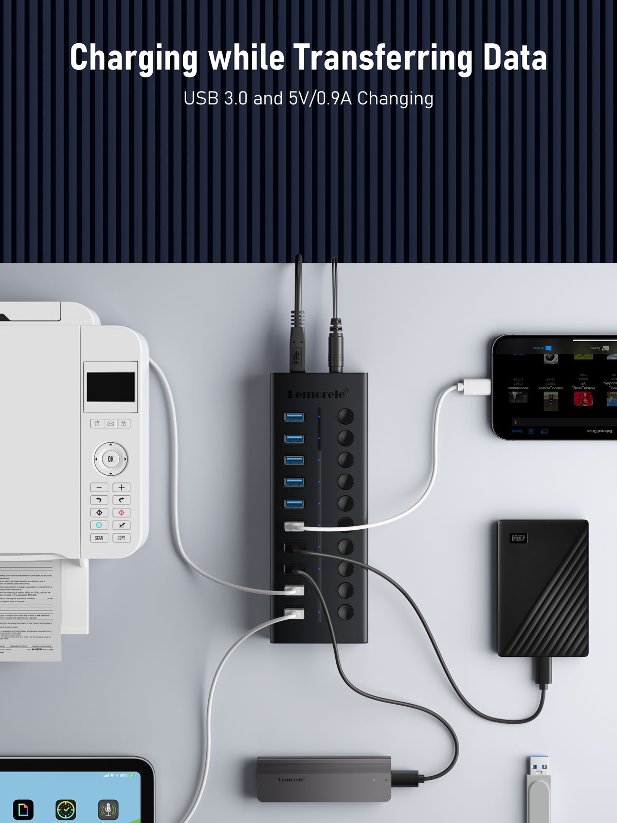 Clearance Sale!!! Lemorele 10 in 1 USB 3.0 Docking Station 5Gbps with Power Supply