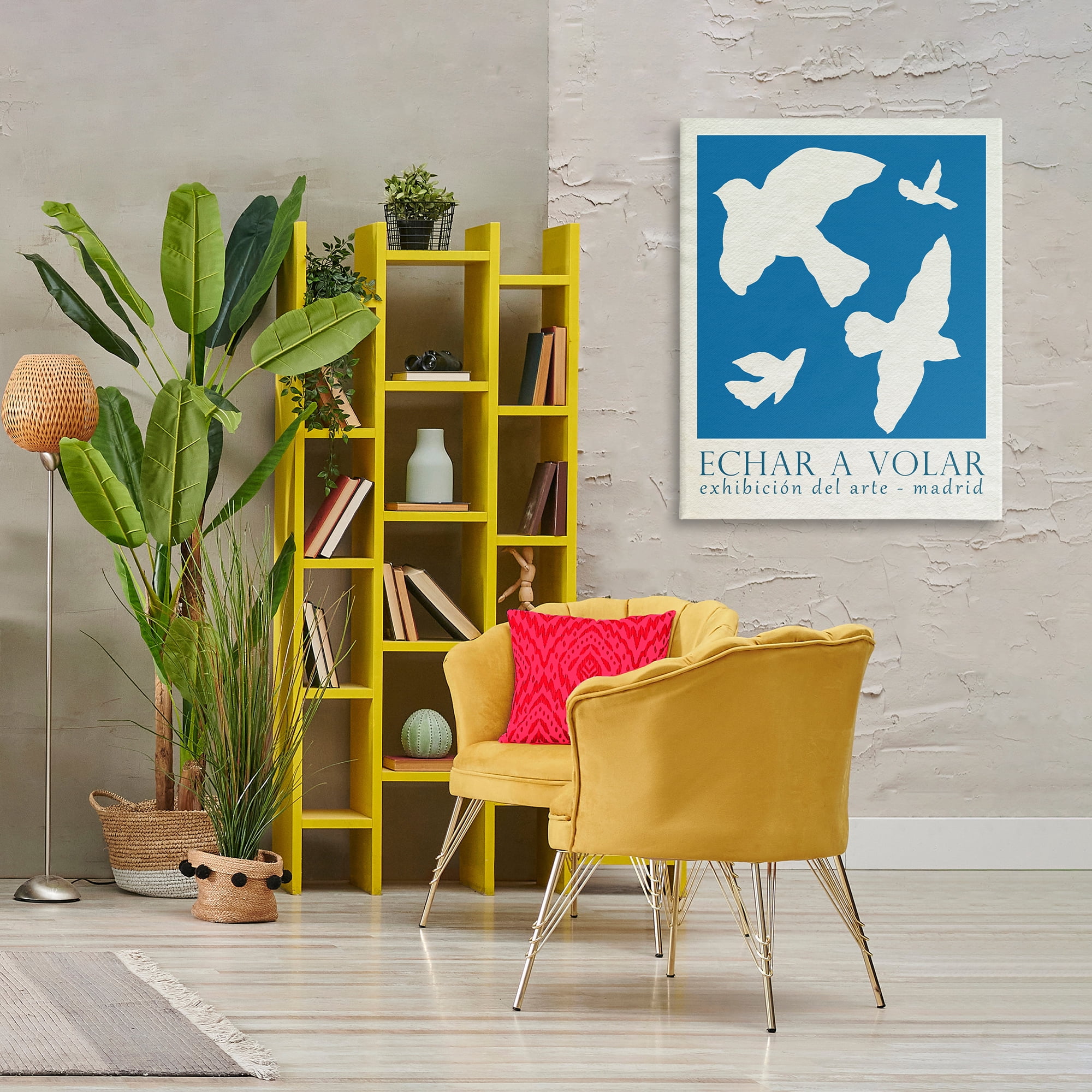 Stupell Industries Classic Exhibition Blue Birds Typography Painting Gallery Wrapped Canvas Art Print Wall Art, 30 x 40