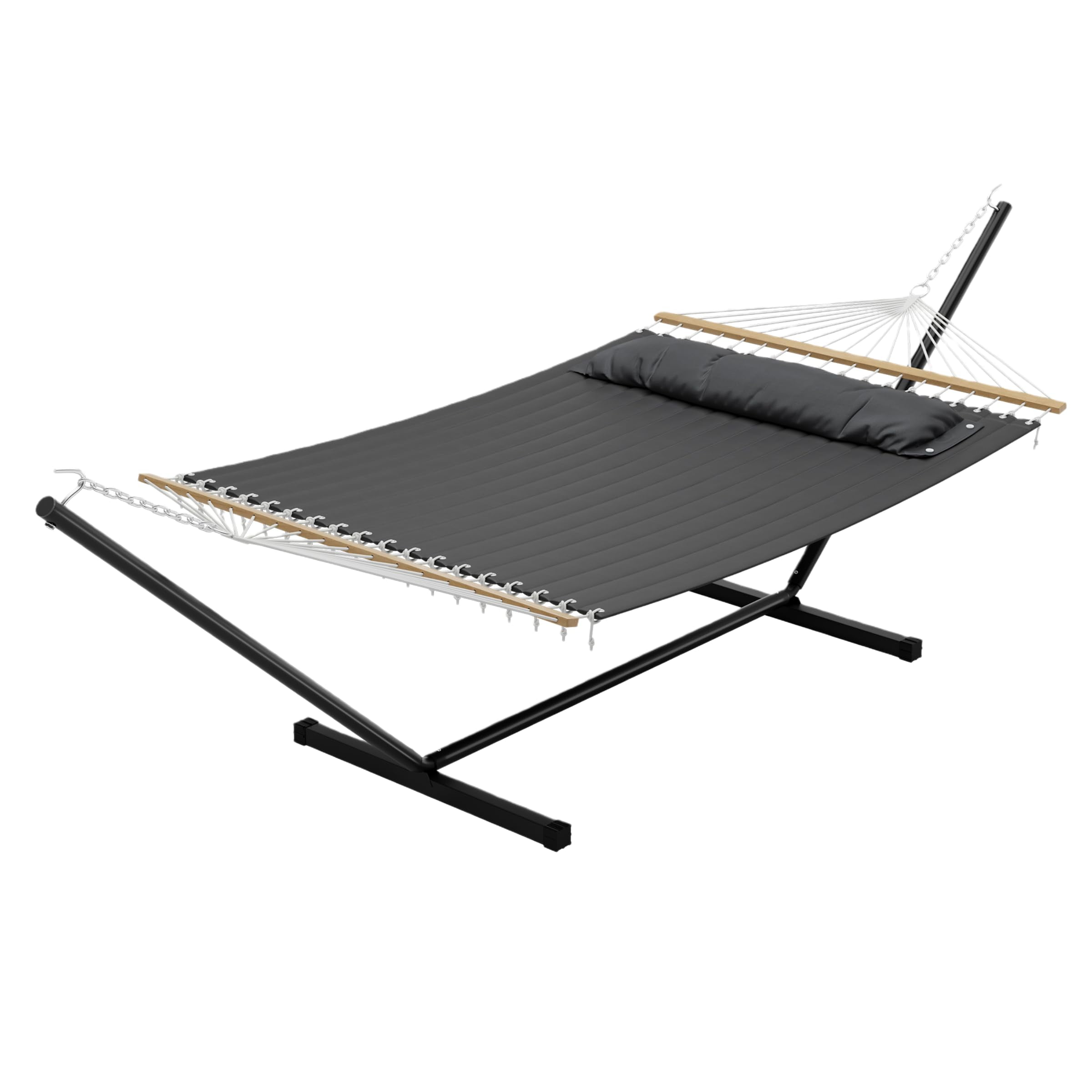 57" Double Hammock with Carry Bag, 2 Person Hammock with Heavy Duty Metal Stand, Cotton Fabric, Widening Design, 450 LBS Weight Capacity for Outdoor