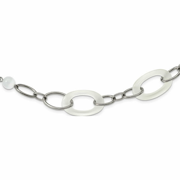 Stainless Steel Polished White Cat\\'s Eye 16In With 2In Ext Necklace Made In China -Jewelry By Sweet Pea
