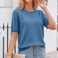 thumbnail image 7 of Summer Short Sleeve Sweater for Women 2026 Casual Crew Neck Oversized Sweater Lightweight Knit Pullover Tops Blue L, 7 of 7