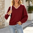 thumbnail image 2 of yillto Womens Sweater Knit V Neck Ruffled Long Sleeve Tops Soft Warm Pullover Sweaters for Fall Winter, 2 of 7