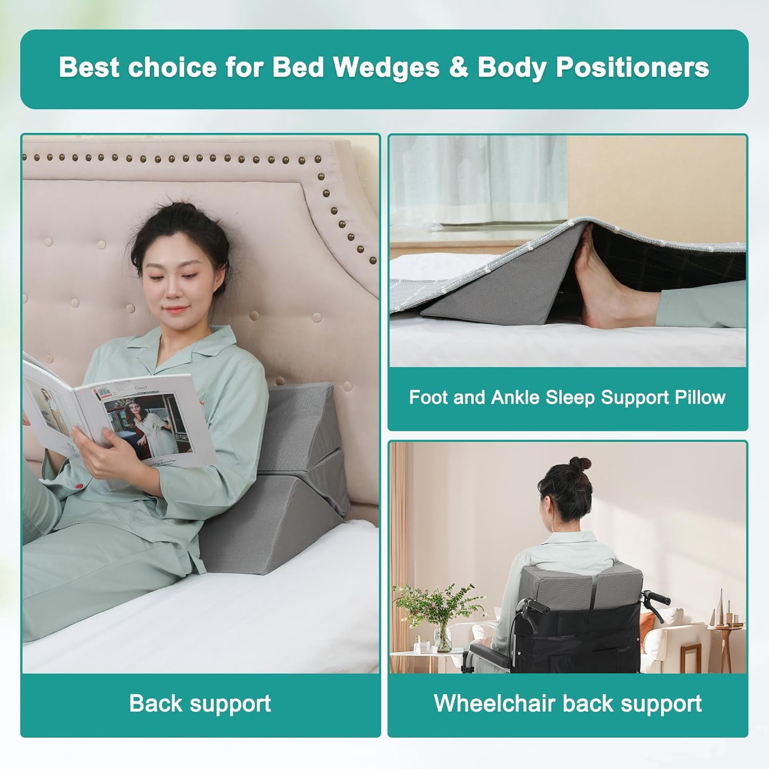 Bed Wedges & Body Positioners (3 in 1), 40 Degree Wedges for Bed Positioning,Positioning Pillows for Elderly, Wedge Pillow for Bed Sores, Side Sleeping, After Surgery, Knees Elevated,Back Pain