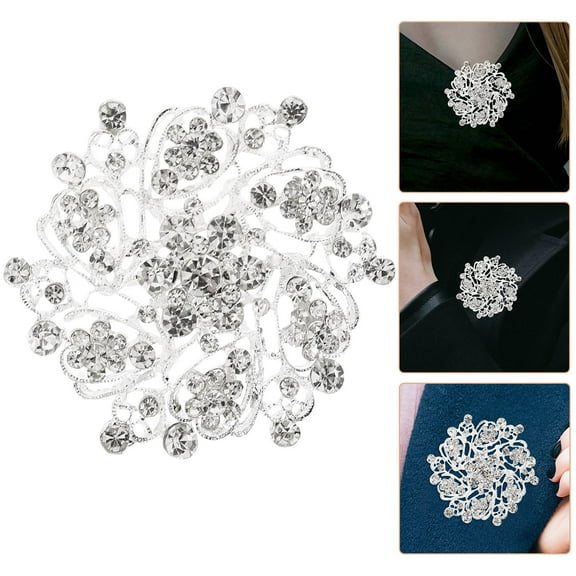 AURARMLET 1Pcs Elegant Flower Brooch Pin Rhinestone Alloy Silver Decorative Accessory For Women Clothes Hat