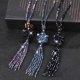 thumbnail image 5 of Faux Crystal Necklace Knotted Beaded Long Tassel Shiny All Match Good Gloss Women Long Pendant Sweat--Black-Product code 60765 Blue, 5 of 5