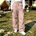 thumbnail image 2 of CBASIHI Womens Hiking Cargo Pants with Pockets Casual Athletic Elastic Drawstring Waist Lightweight Quick Dry High Waisted Wide Leg Pants Pink XL, 2 of 8