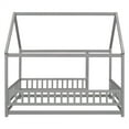 thumbnail image 5 of Full Size Floor Bed for Children, Wooden House Bed Playpen Playhouse Bed Montessori Floor Bed Frame with House Roof Frame & Fence for Girls Boys, No Box Spring Needed, 79.5”L x 60.0”W x 73.8”H, Gray, 5 of 7