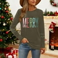 thumbnail image 4 of HOMBOM Army Green Shirts for Women Funny Dressy Casual Long Sleeve Christmas Santa Ladies T Shirts Xmas, 4 of 9