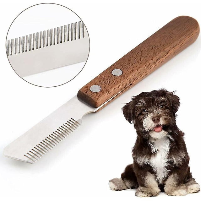 Cuchillo recortador de mano derecha, cuchillo profesional para pelar perros con mango de madera ergonómico