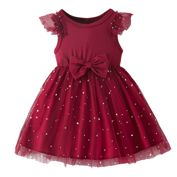 LUOGENLI Robe Fillette Tout-Petit Tlle Robe Été à Volants Sans Manches Bébé Fille Mode Décontractée Robes Jupe Maxi avec Fente et Poches Rouge 2-3 Ans