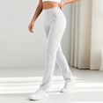 thumbnail image 4 of Straight Leg Leggings High Waisted Yoga Pants Casual Lounge Tummy Control Soft Workout Pants Solid Color Stretch Dress Pants with Pockets, 4 of 9
