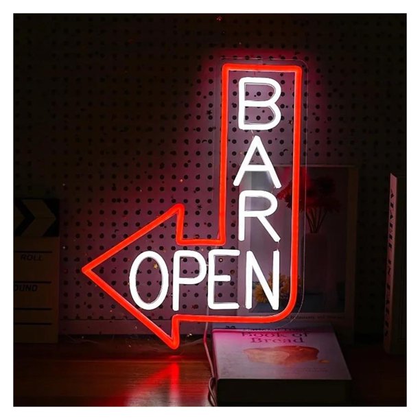 Letrero De Neón Para Bar, Luz LED Abierta Regulable Para Decoración De Pared, Pub, Restaurante, Negocios,39x30cm