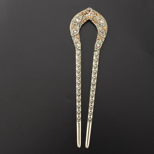 Horquil de horquil de palo de pelo de 2 puntas, horquil de moda en U, pinzas para el cabello, accesorios, soporte de c champán Macarena Palo de pelo en forma de U