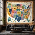 thumbnail image 6 of Patchwork USA Map with State Icons on White, Playful Illustration for Geography Enthusiasts, Whimsical Art Decor, Housewarming Gift, Tapestry Wall Hanging for Classroom and Dorm, 6 of 7
