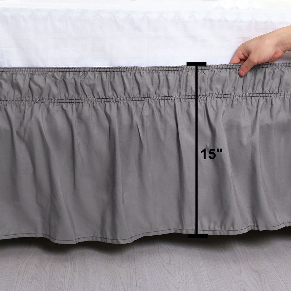 Unique Bargains Elastic Dust Ruffled Bed Skirt with 15" Drop Queen Gray