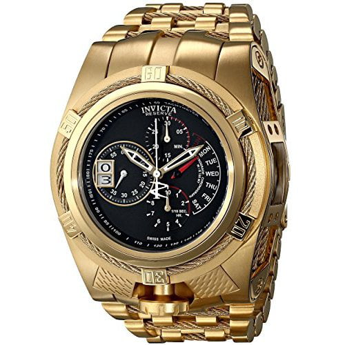 Invicta Men's 16956 Bolt Zeus Tria Reserve Black Dial Gold Steel Bracelet  Chronograph Watch