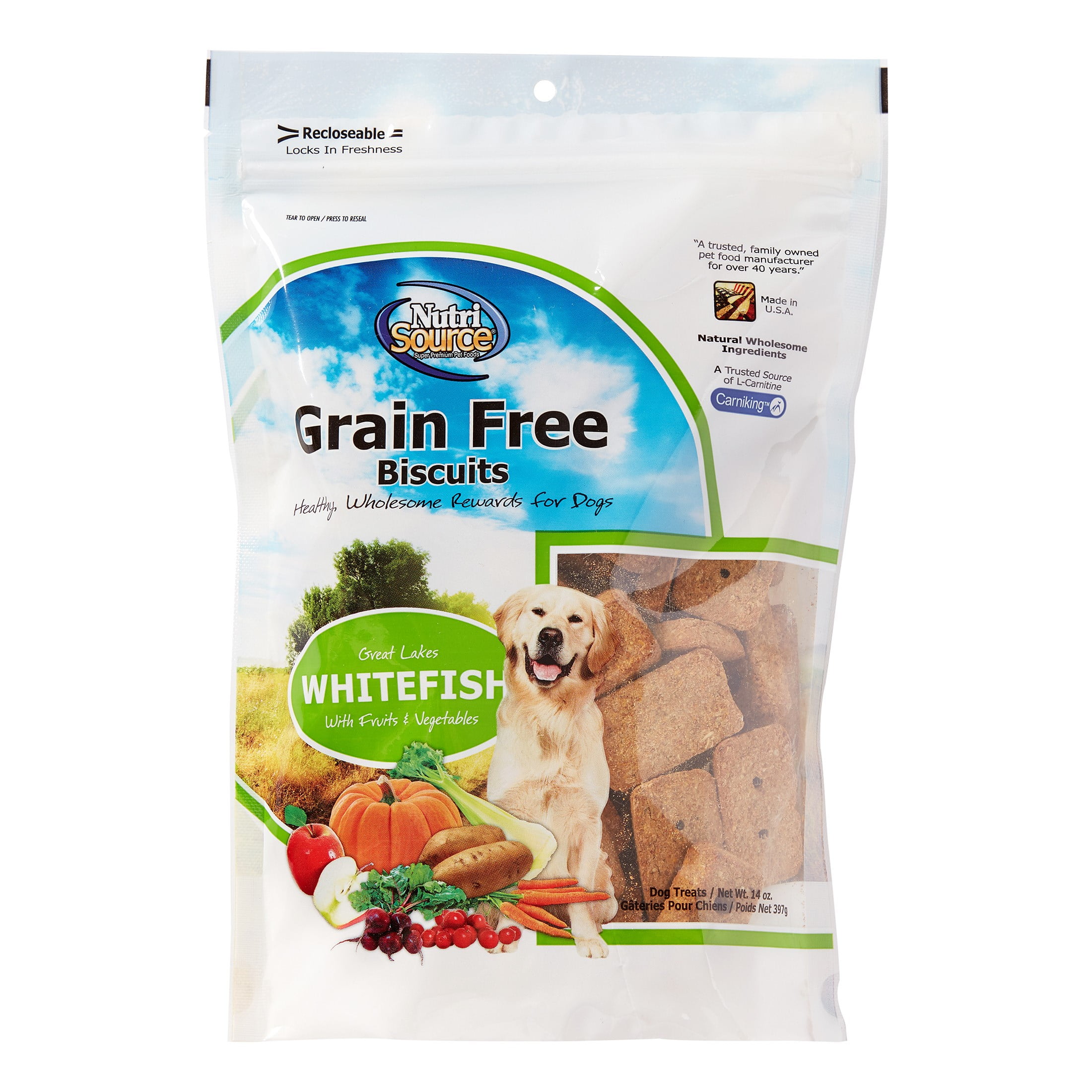NutriSource GrainFree Whitefish Biscuits Dry Dog Treat, 14 oz