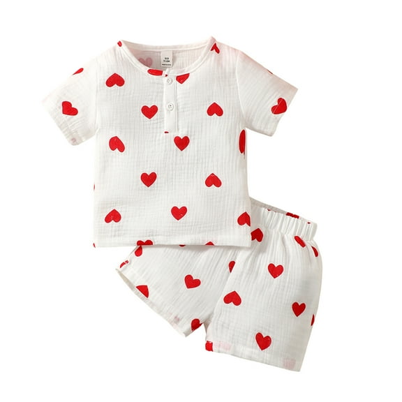 Toddler Baby Girls Clothes 18 Months Girls Outfits 24 Months Girls Short Sleeve Heart Print Top Shorts 2PCS Girls Summer Clothing Set White