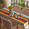 thumbnail image 3 of Mexican Stripes Table Cloths for 3 Foot Rectangle Tables, Ethnic Horizontal Lines Tribal Geometric Art Patio Waterproof Elastic Fitted Tablecloths, Washable Rectangular Table Cover for Camping, 3 of 8