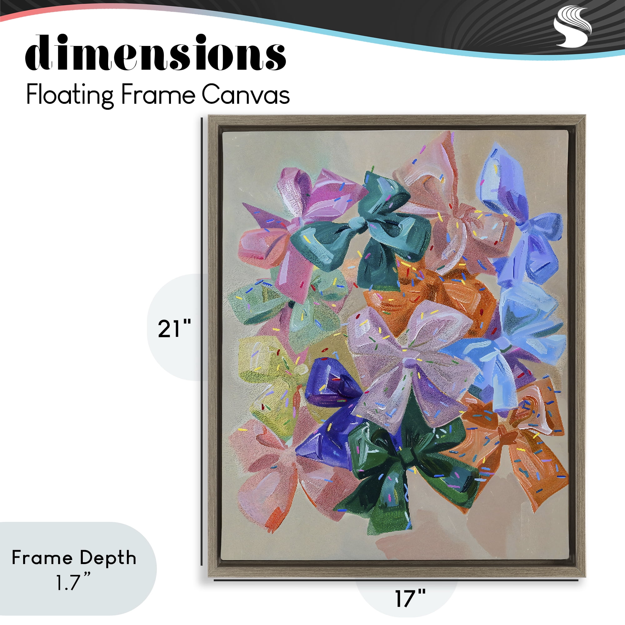 Stupell Industries Bright Bows Cluster with Sprinkles Brown Framed Floater Canvas Wall Art, design by The Prints Vibe