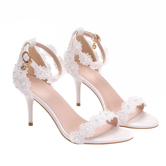 OUNONA Women Wedding High Heels Lace Pointy Toe Pumps for Banquets