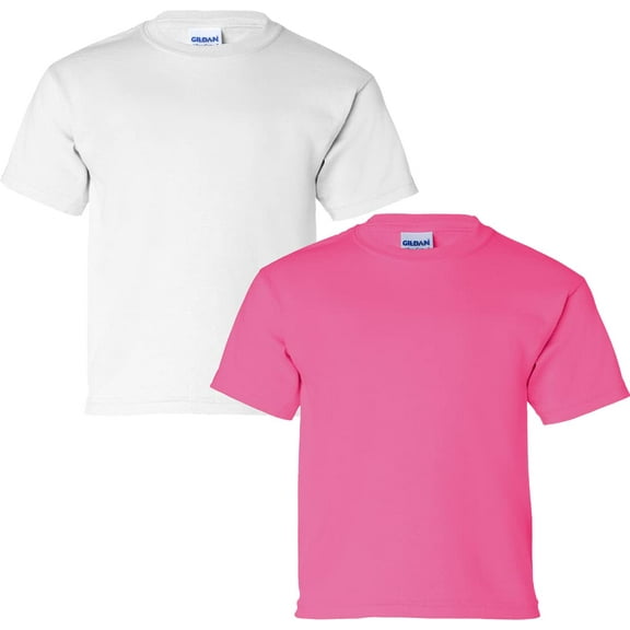 Gildan Youth Ultra Cotton T-Shirt, L, Heliconia (Pack of 2) (1 White / 1 Heliconia)