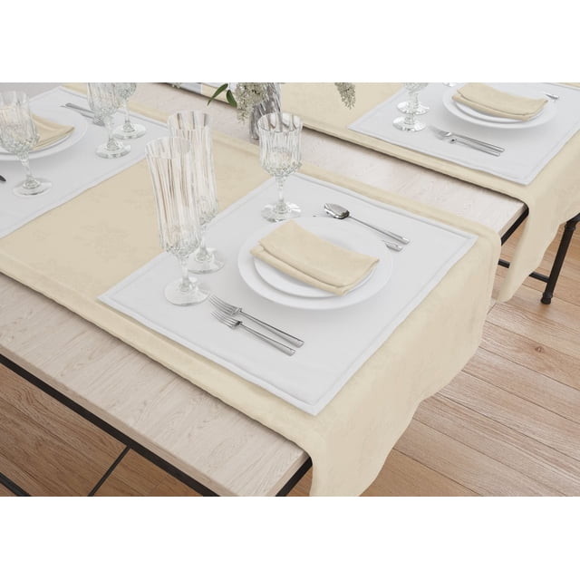 Tissu de Table 45"x45" 100 % Filé Filament Polyester "Damask Rose" Couleur Ivoire 2/ Pack