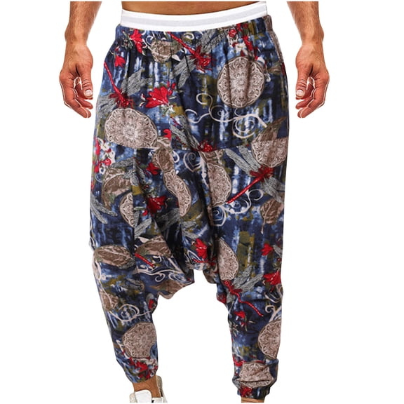 Aimik Hanes Mens Cotton Baggy Hippie Boho Gypsy Aladdin Yoga Harem Pants Casual Drop Crotch Trouser Elastic Waisted Yoga Harem Pants Navy XXXL