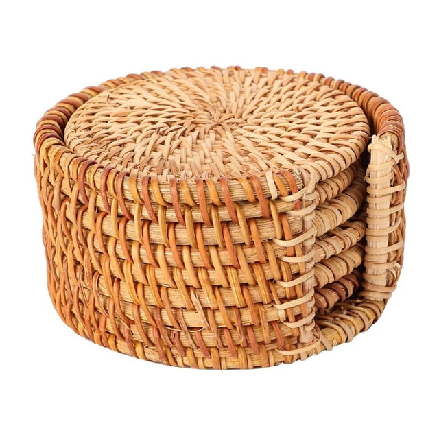 Posavasos de Bebida de ratán Redondos, 6 Piezas de Bebidas Vintage Alfombrillas de té Almohadillas Calientes aisladas Coas de Taza de Paja de Cocina Resistentes al Calor