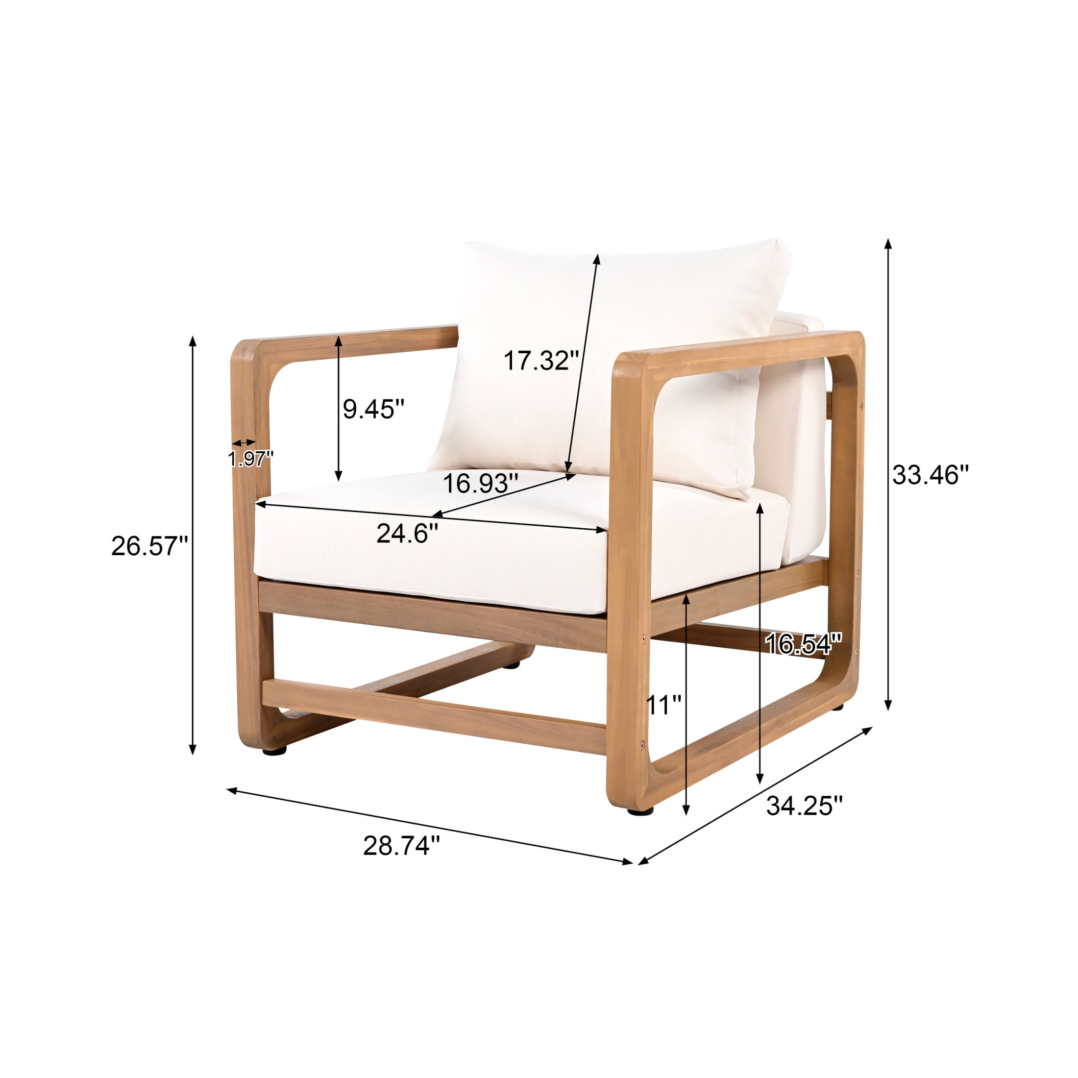 Christopher Knight Home Outdoor Chat Set, Acacia Wood Lounge Chairs & MGO Side Table, Beige Cushion