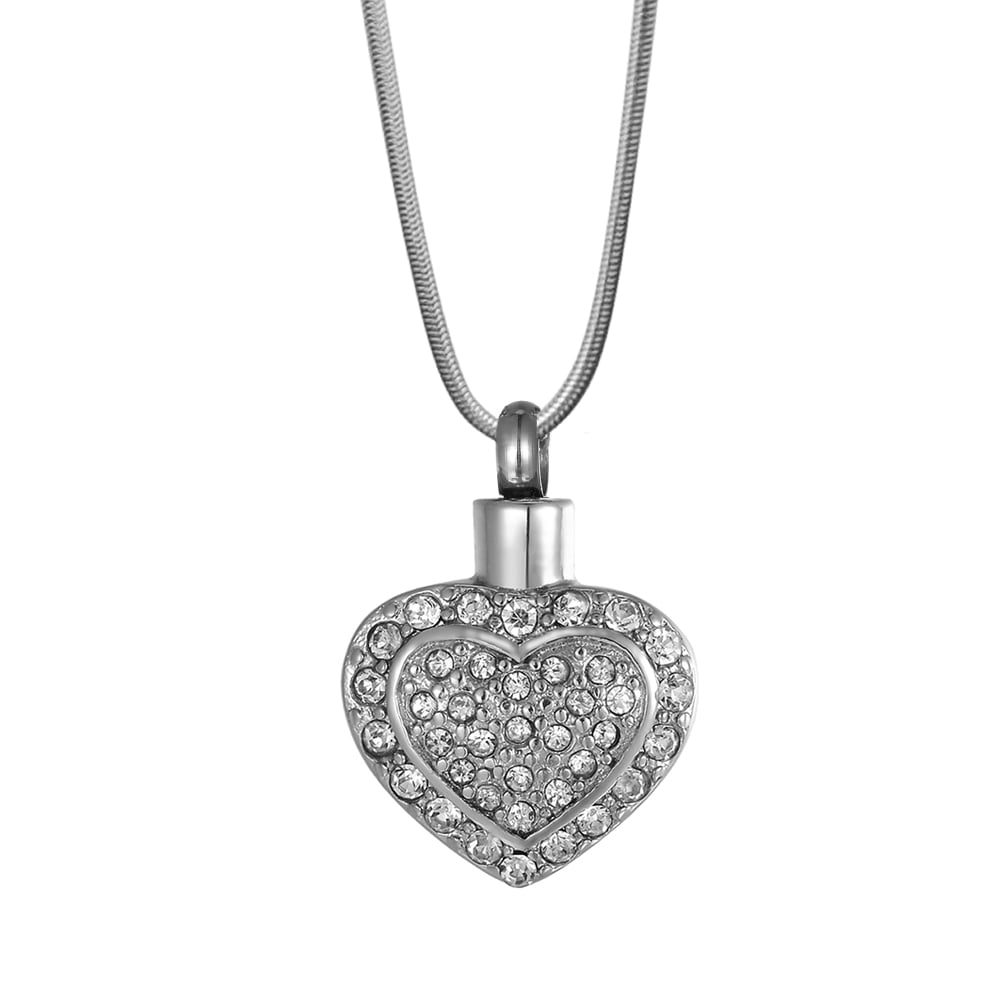 Crystal Heart Pendant Cremation Urn Necklace For Human Ashes Memorial Necklace Jewelry with Free Funnel Kit and Velvet Jewelry Box