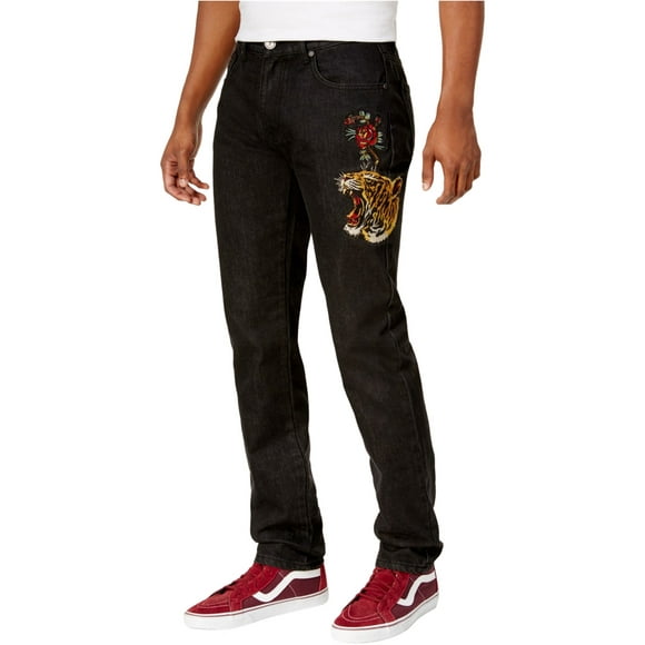 Reason Mens 5 Pocket Skinny Fit Jeans, Black, 34W x 32L