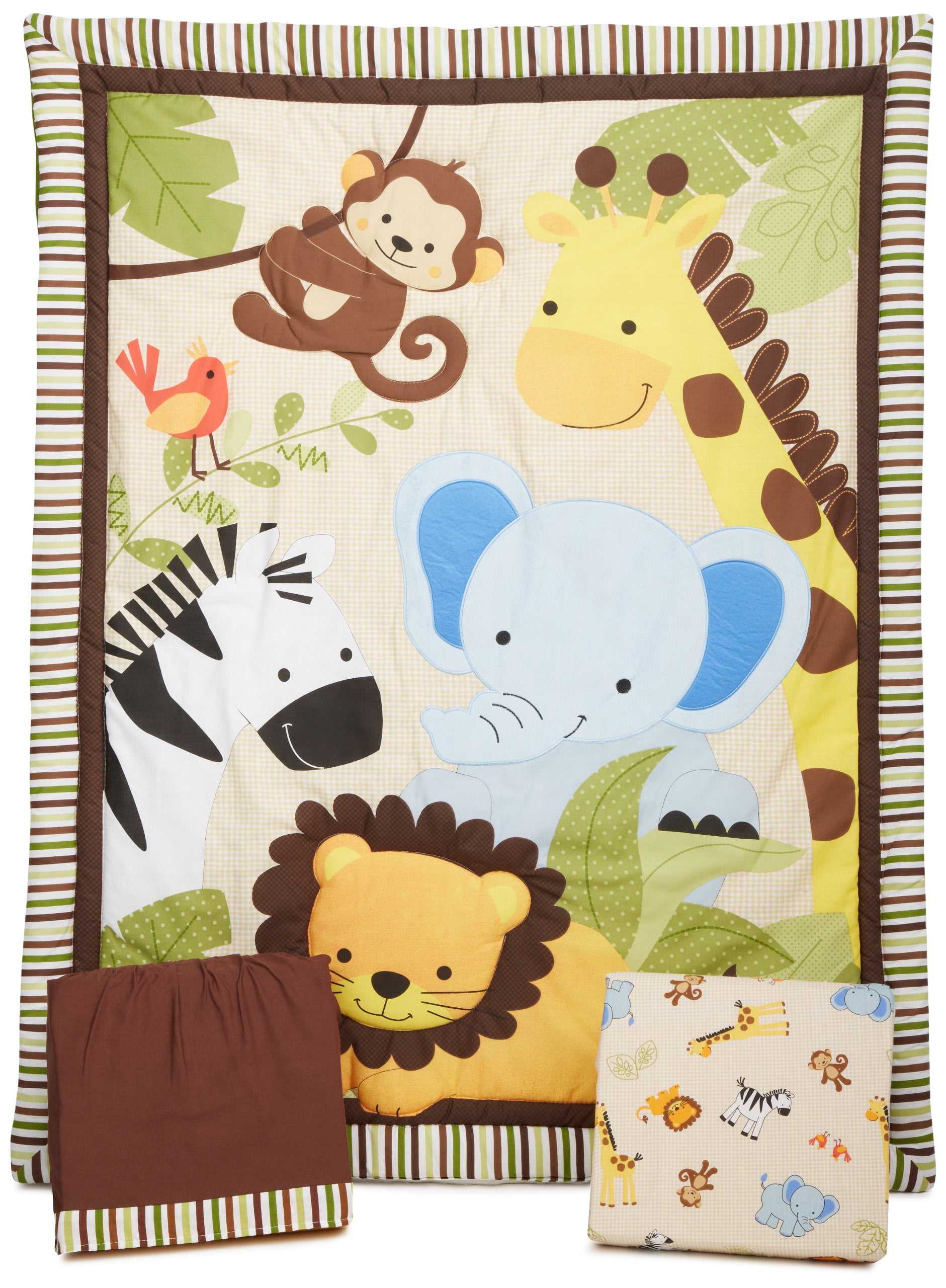 Bedtime Originals Jungle Buddies 3 Piece Crib Bedding Set Brown Yellow