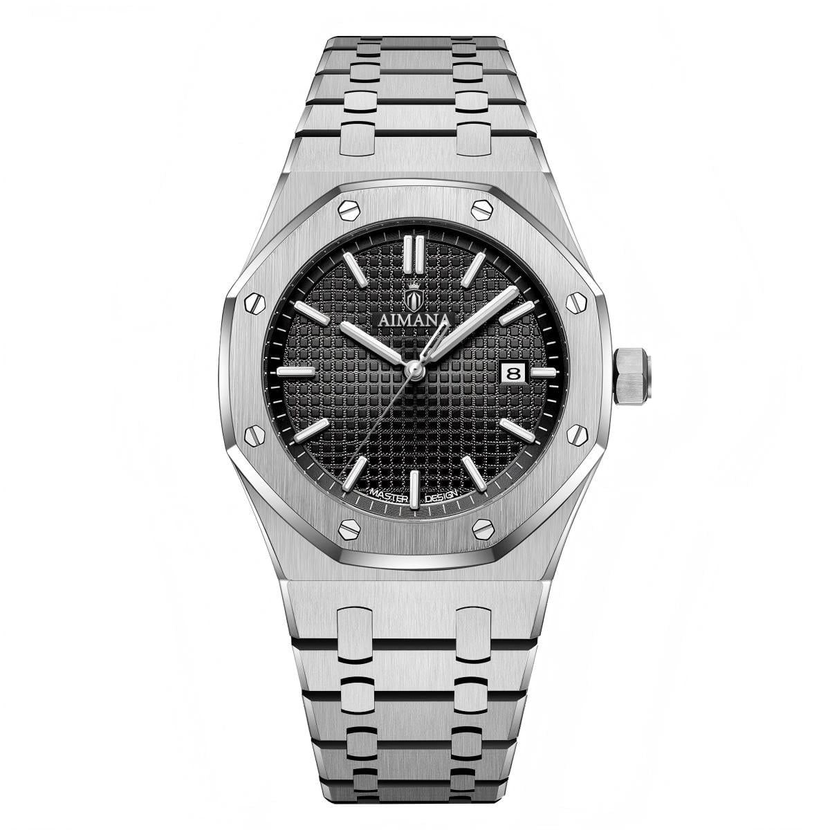Men's Octagonal Automatic Self‑Winding Analog Wrist Watch, Luminous Date Dial, Silver Stainless Steel Band for Business Daily Wear