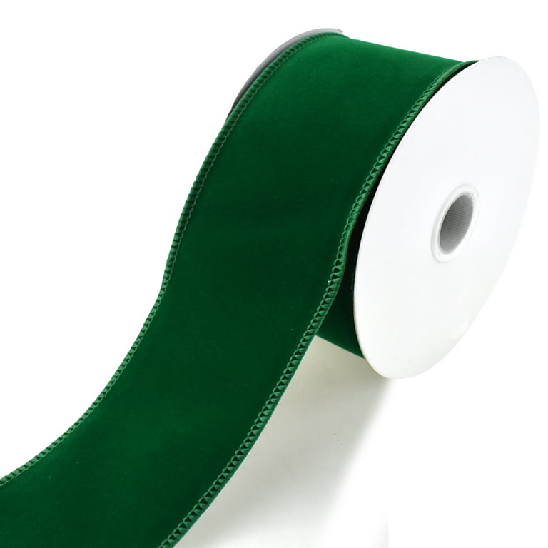 2.5 Inch x 50 Yds Vintage Green Velvet Ribbon Dark Green Wired Ribbon  Christm