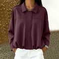 thumbnail image 2 of VSSSJ Women's Bomber Jacket Loose Fit Zip Up Solid Color Textured Long Sleeve Lapel Collar Casual Fashion Coats Outerwear Tops Wine M, 2 of 5