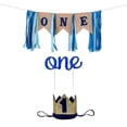 thumbnail image 1 of Bandera de corona para el primer cumpleaños de niño, pastel, complemento para fiesta de primer cumpleaños de bebé, mesa de comedor con degradado, silla, falda, pancarta, 1 of 6
