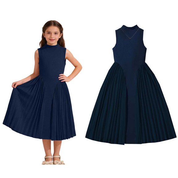 Tween Girls Dresses Sleeveless Pleated Long Dress Flared Swing Dress Tween Summer Dress 10-11 Years