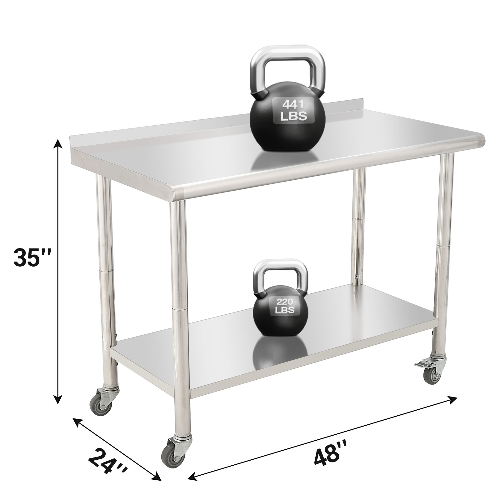 OUTGOODS Stainless Steel Work Table 48"x24" w/ Adjustable Shelf, NSF Commercial Grade