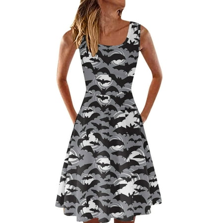 

Dress for Women 2022 Valentines Dress for Women Women Summer Dresses Beach Halloween Print Sleeveless Crewneck Casual Loose Fit Tank Dress Savings Clearance Summer Dresses Prom Dresses Gray 2XL
