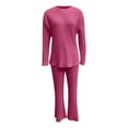 thumbnail image 6 of QATAINLAV Womens Two Piece Outfits Cozy Ribbed Knit Sweater Lounge Set Casual Round Neck Long Sleeve Pullover Tops and Flare Pants Matching Sets Hot Pink L, 6 of 9