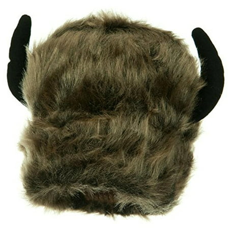 Furry Buffalo Bison Horn Lodge Hat