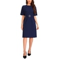 thumbnail image 2 of INSPIRE CHIC Women's Short Sleeve Midi Dress Crewneck Belted Casual Swing Dress XL Navy Blue, 2 of 5