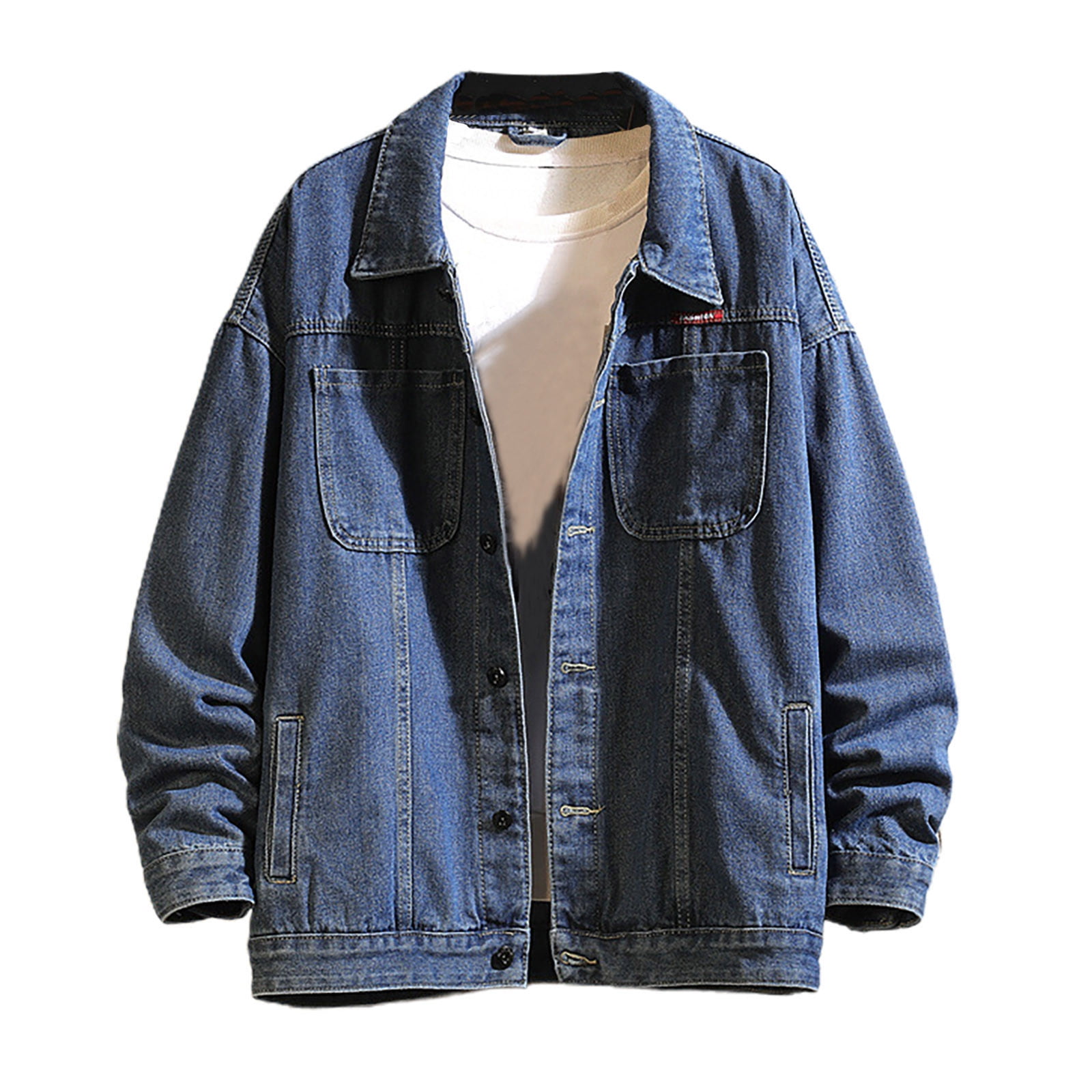 LOVZFMLL Jackets for Men's Denim Jacket Multi-pocket Lapel Metal