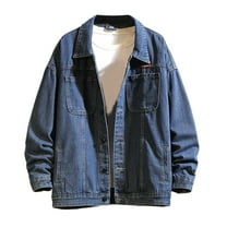 Mens Denim Jacket Qiggri Men's Solid Color Casual Lapel Collar Long Sleeved Button Denim Jacket