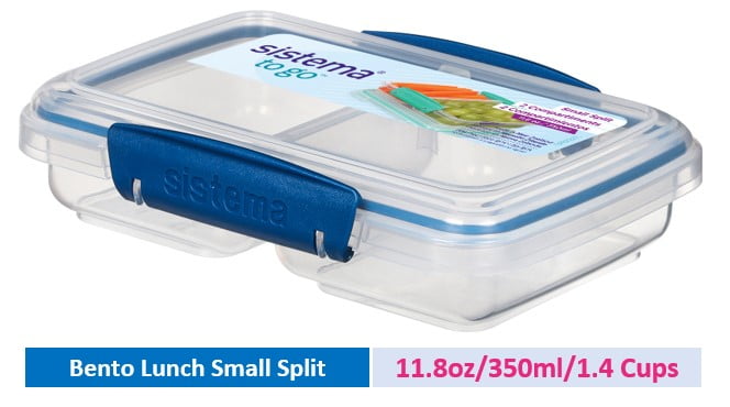 Sistema to go 350ml/1.4 Cups, 1 Pack, Blue, Small Split Rectangular, Plastic Bento Lunch Food Storage Container