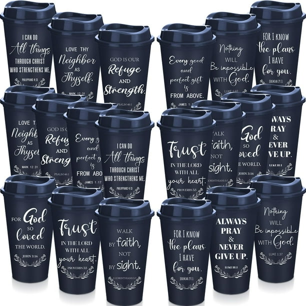 Vasos de café cristianos de plástico azul Skylety, paquete de 40 unidades, 16 oz