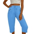 thumbnail image 4 of Hvogkswy Cotton Linen Capri Pants for Women Straight Solid Drawstring Elastic Waist Capris with Pockets Summer Casual Capri Pants, 4 of 7
