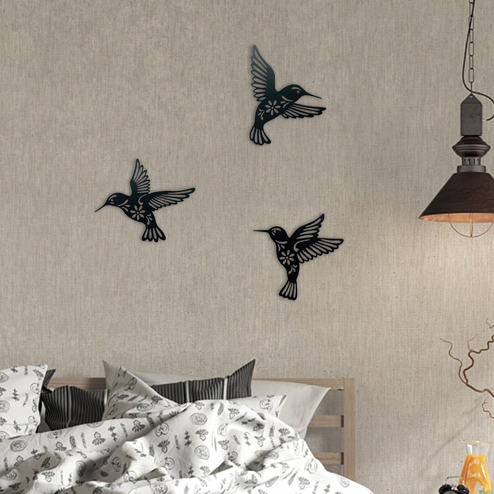 Metal Hollow Out Hummingbird Outdoor Waterproof Solar Lights Hum 並行輸入品 : 3 Pieces Metal Hummingbird Wall Art Decoration Hollow